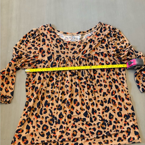 LOFT Womens Leopard Print Babydoll Top Blouse Tan/Navy/Orange 3/4 Blouson Sleeve - Picture 11 of 14